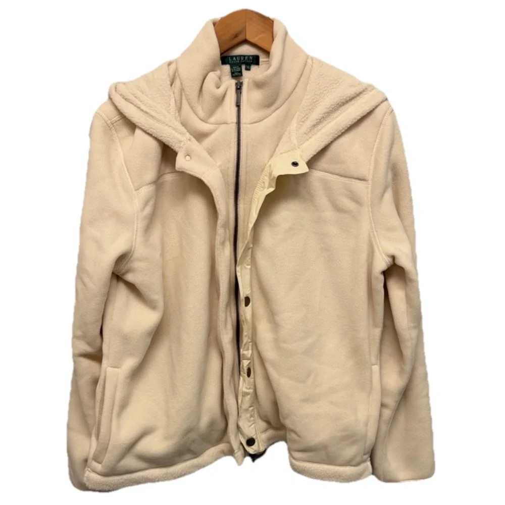 Ralph Lauren Womens Cream Sherpa Fleece Winter Hooded Jacket OUTDOOR XL WARM‎